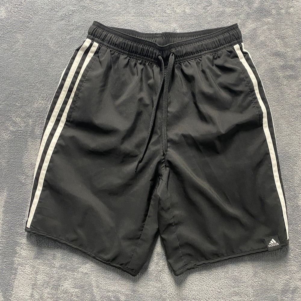 Adidas Swim Shorts Mens XS 3-Stripe Black Mesh Lined Trunks GQ1103